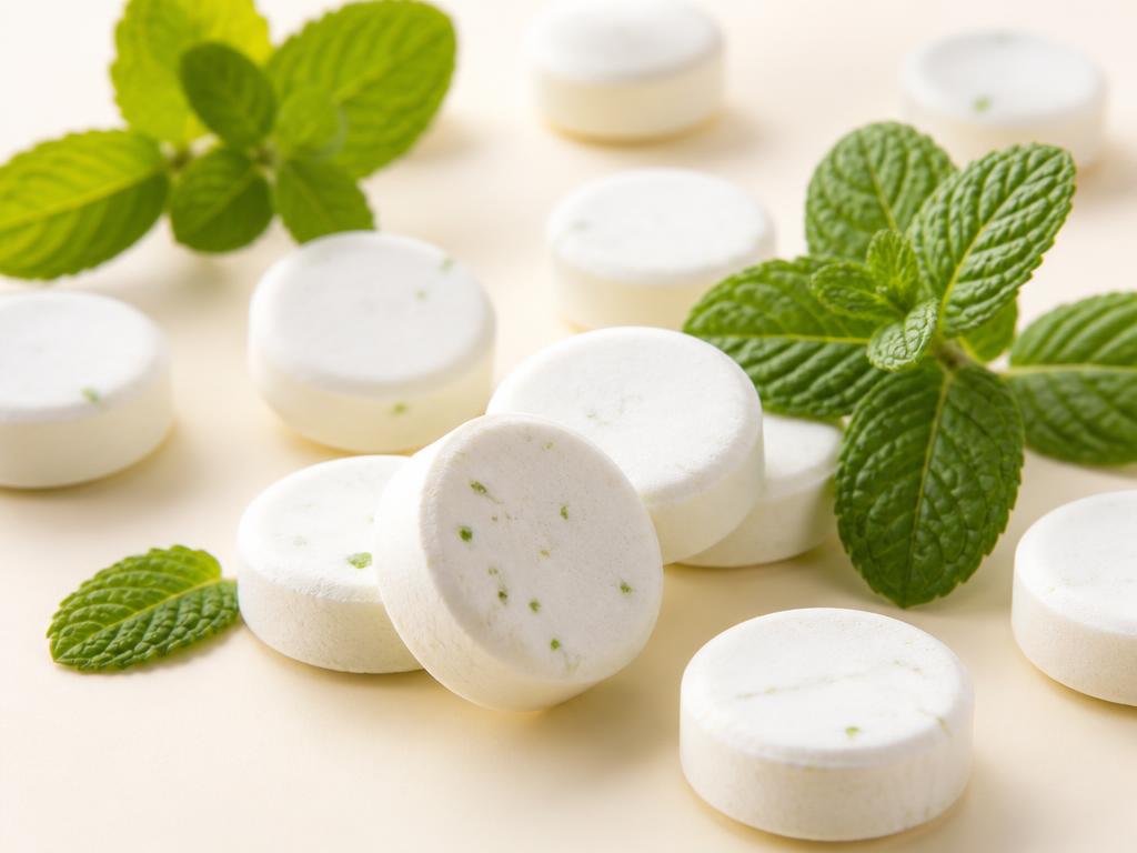 Soft chewable probiotic candy tablets with fresh mint